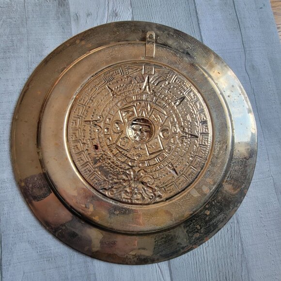 Mexican Aztec Mayan Calendar Silver Plate With Abalone Inlay - Picture 5 of 7